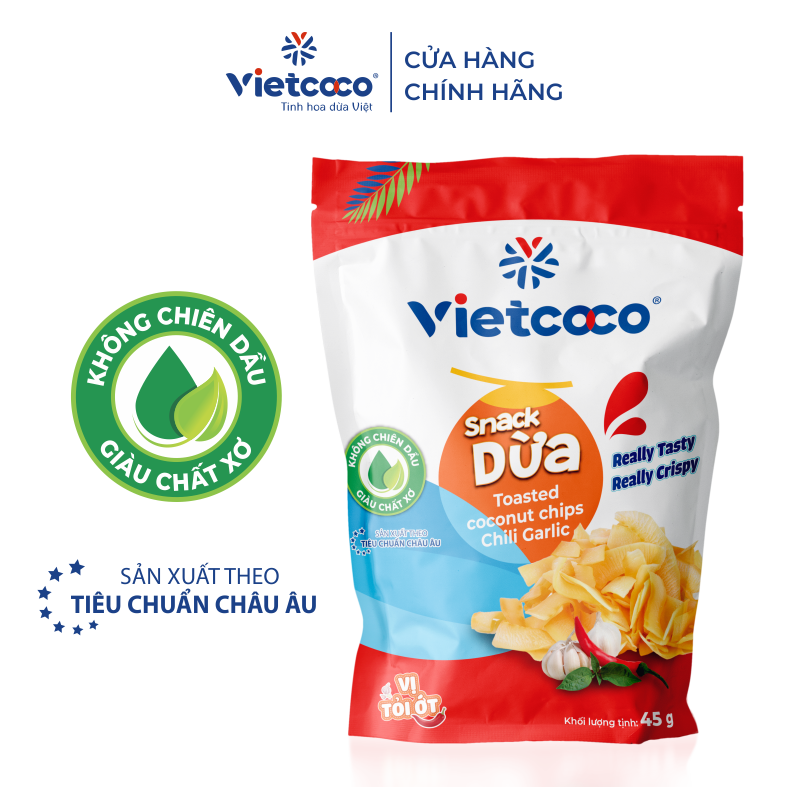 Snack dừa vị tỏi ớt VIETCOCO - Túi zipper 45g